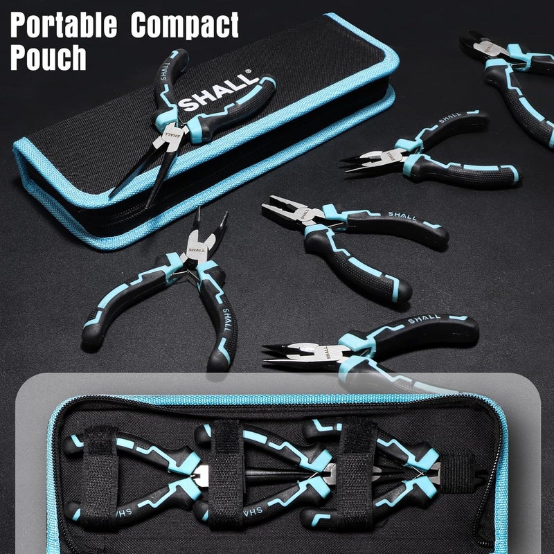 SHALL Mini Pliers Set, 6-Piece Small Pliers Tool Set Includes Needle Nose, Long Nose, Bent Nose, Diagonal, End Cutting and Linesman for Making Crafts, Electronic Repairing & Jewelry with Pouch - Image 5